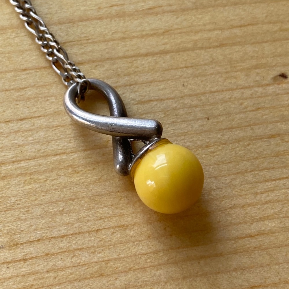 Delicate Silver Amber Pendant Necklace.